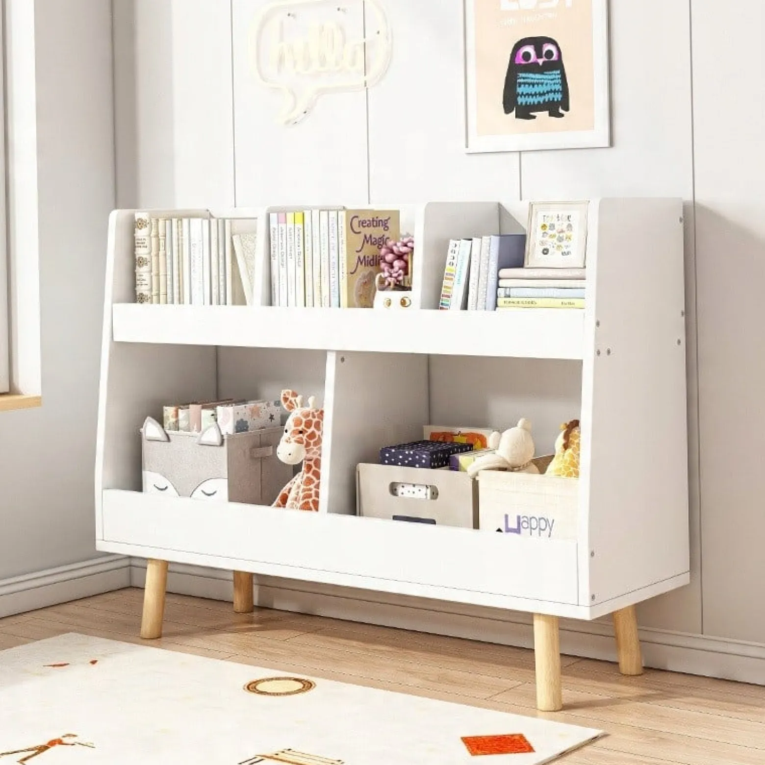 Biały regał na książki zabawki dla dzieci stojąca biblioteczka 60cm