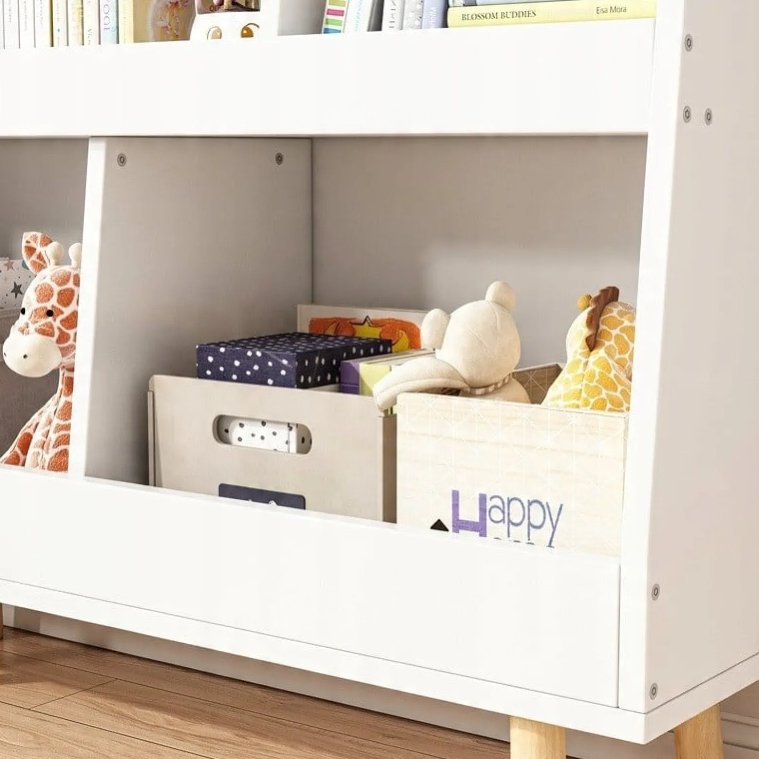 Biały regał na książki zabawki dla dzieci stojąca biblioteczka 60cm