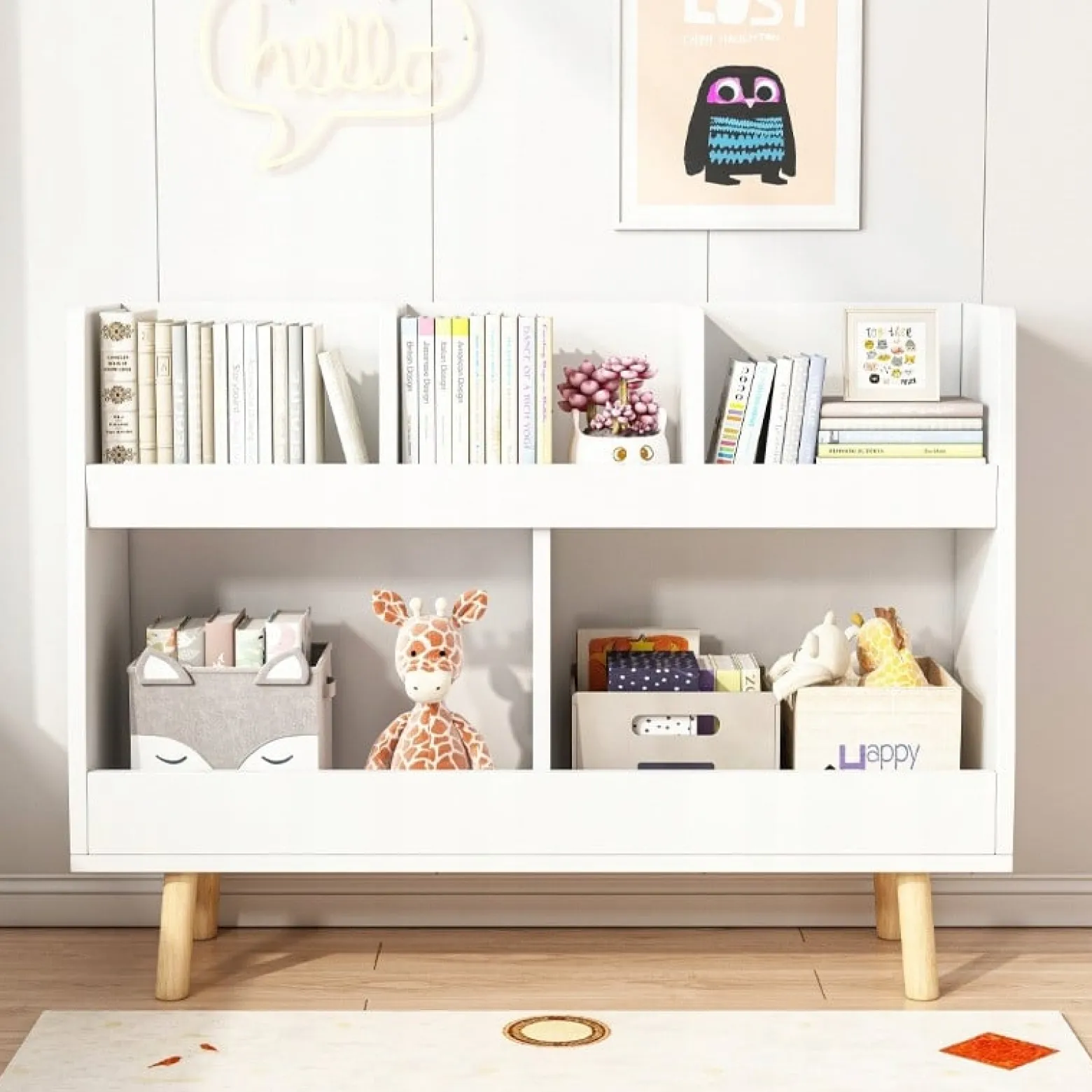 Biały regał na książki zabawki dla dzieci stojąca biblioteczka 60cm