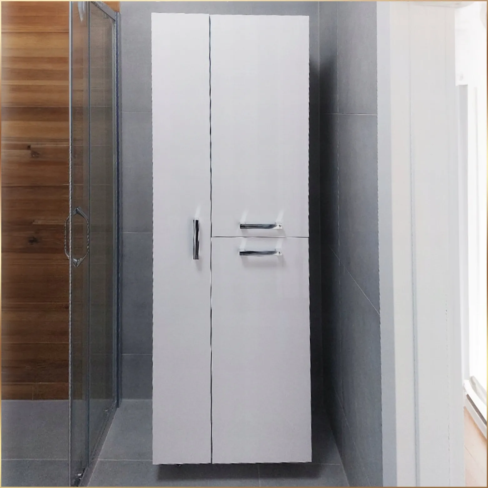 Biały Słupek Łazienkowy na mop 55x180 Front Połysk Szafka