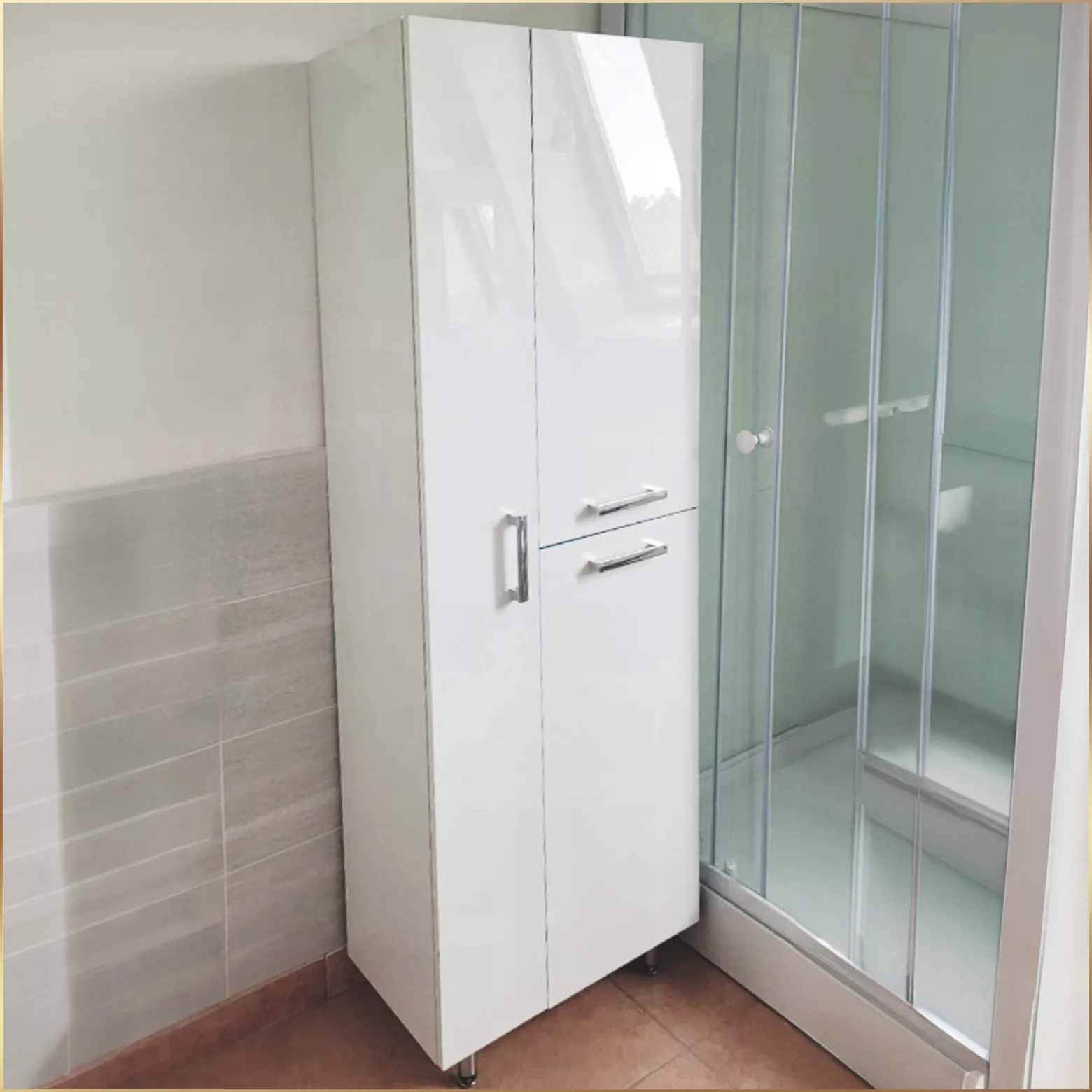 Biały Słupek Łazienkowy na mop 55x180 Front Połysk Szafka