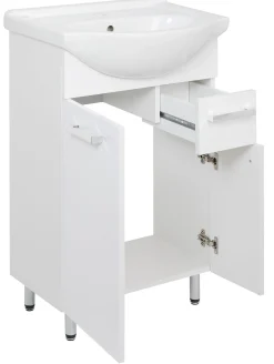 Biały Zestaw do Łazienki 55cm Szafka z Umywalką Słupek 50cm Komoda