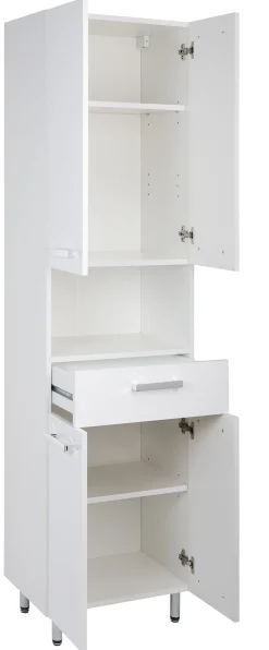 Biały Zestaw do Łazienki 55cm Szafka z Umywalką Słupek 50cm Komoda