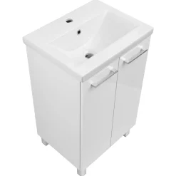Biały Zestaw do Łazienki Stojący 50cm Szafka z Umywalką Słupek Lustro