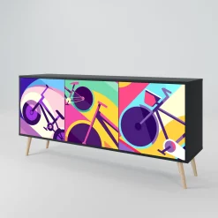 BIKE DREAMS Komoda 3 drzwi Czarna-Bukowa skośna