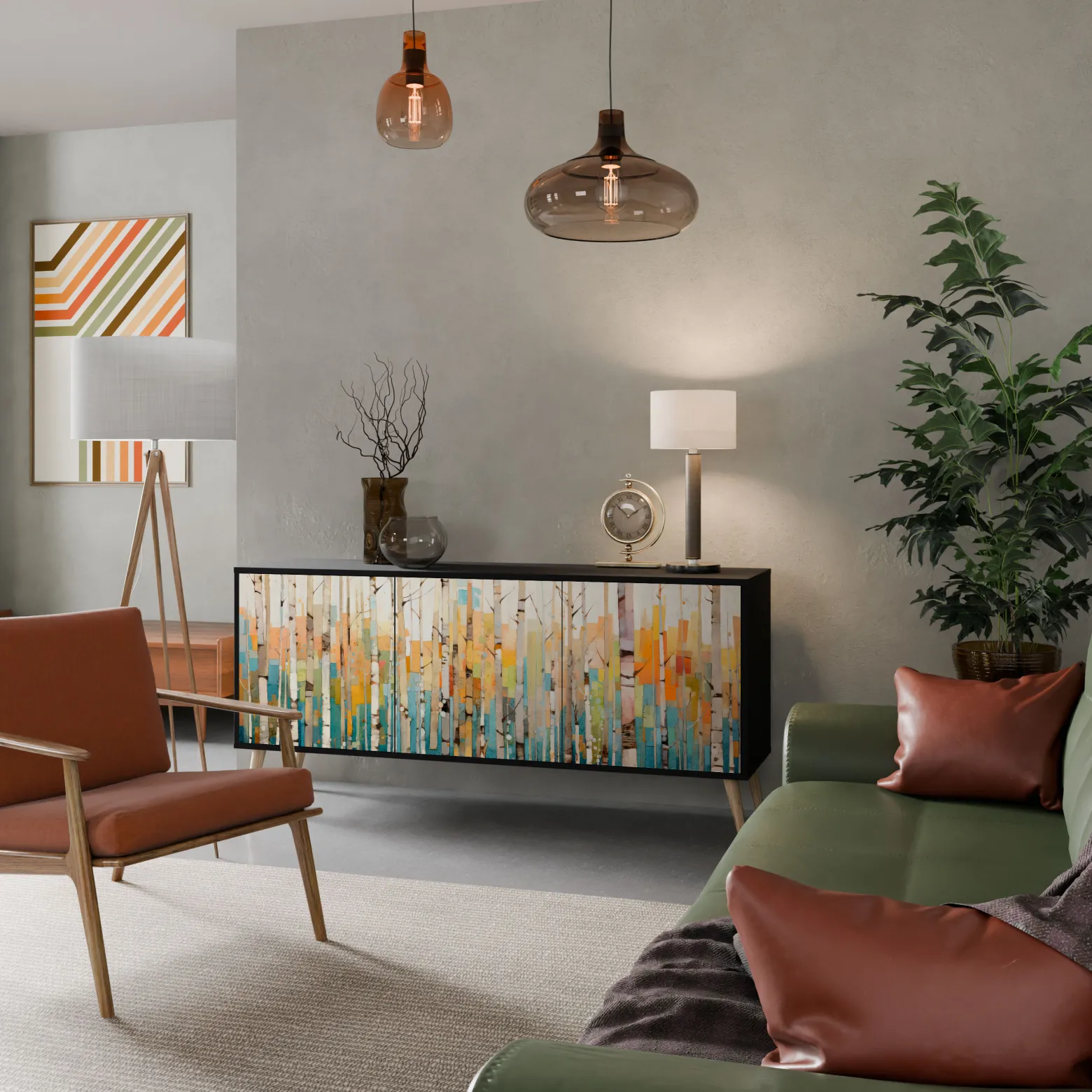 BIRCH KALEIDOSCOPE Komoda 3 drzwi Czarna-Bukowa skośna