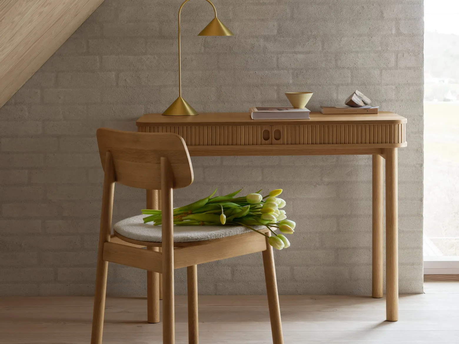 Biurko Ligna 100 cm z półką lamelowe, Oak lacquered