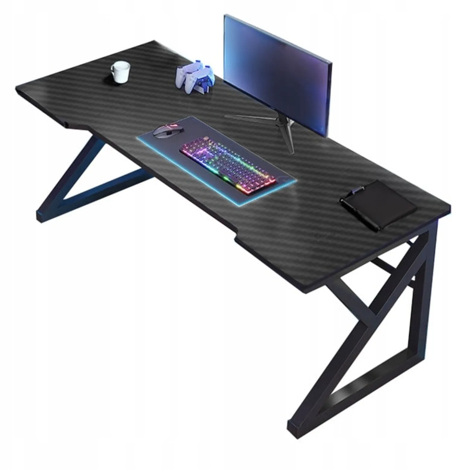 Biurko gamingowe czarne carbon nowoczesne dla gracza 120 cm