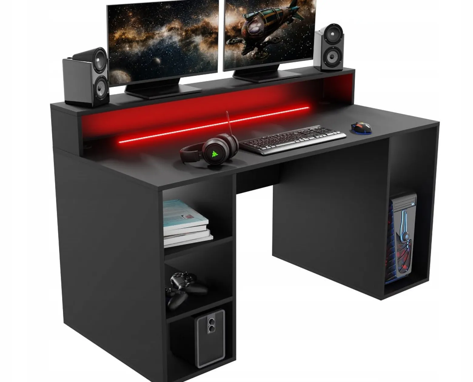 Biurko Gamingowe Komputerowe Enigma Xl Led Czarne