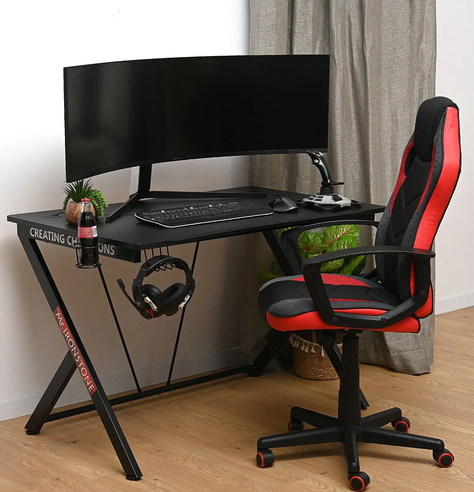 Biurko Gamingowe 115x74x76cm Mdf Stelaż Metalowy Czarny