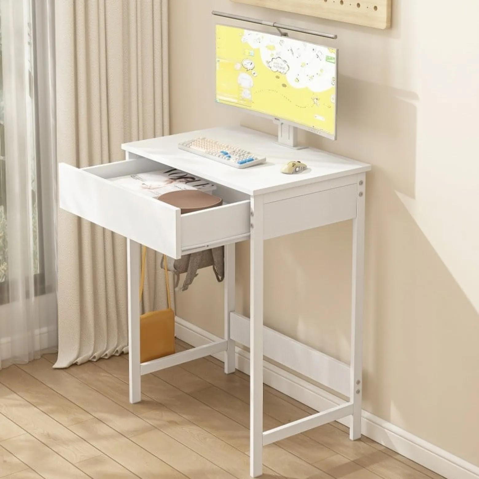 Biurko komputerowe białe dla dzieci stolik z szuflada nowoczesne loft 60cm