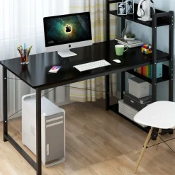 Biurko komputerowe loft czarne z regałem praktyczne
