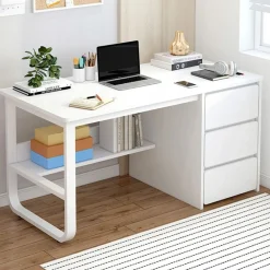 Biurko komputerowe młodzieżowe białe loft skandynawski duże półki 100 cm