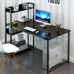 Biurko komputerowe z półkami i regałem loft