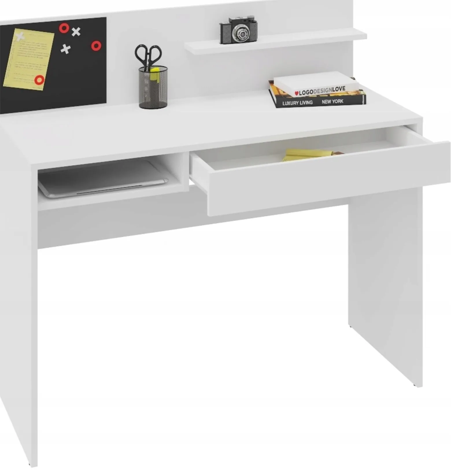 Biurko MAGNET białe 110cm tablica schowek szuflada