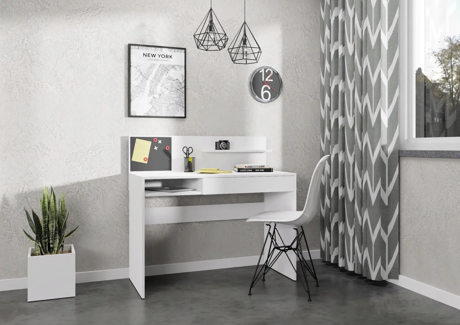Biurko MAGNET białe 110cm tablica schowek szuflada