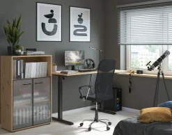 Biurko narożne z elektryczną regulacją Space Office 140 cm lewe dąb artisan