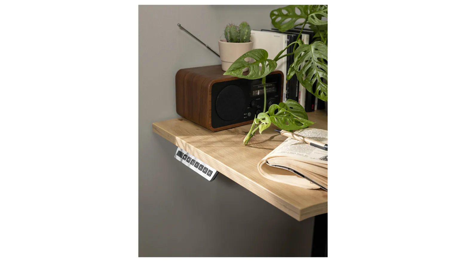 Biurko narożne z elektryczną regulacją Space Office 140 cm lewe dąb artisan