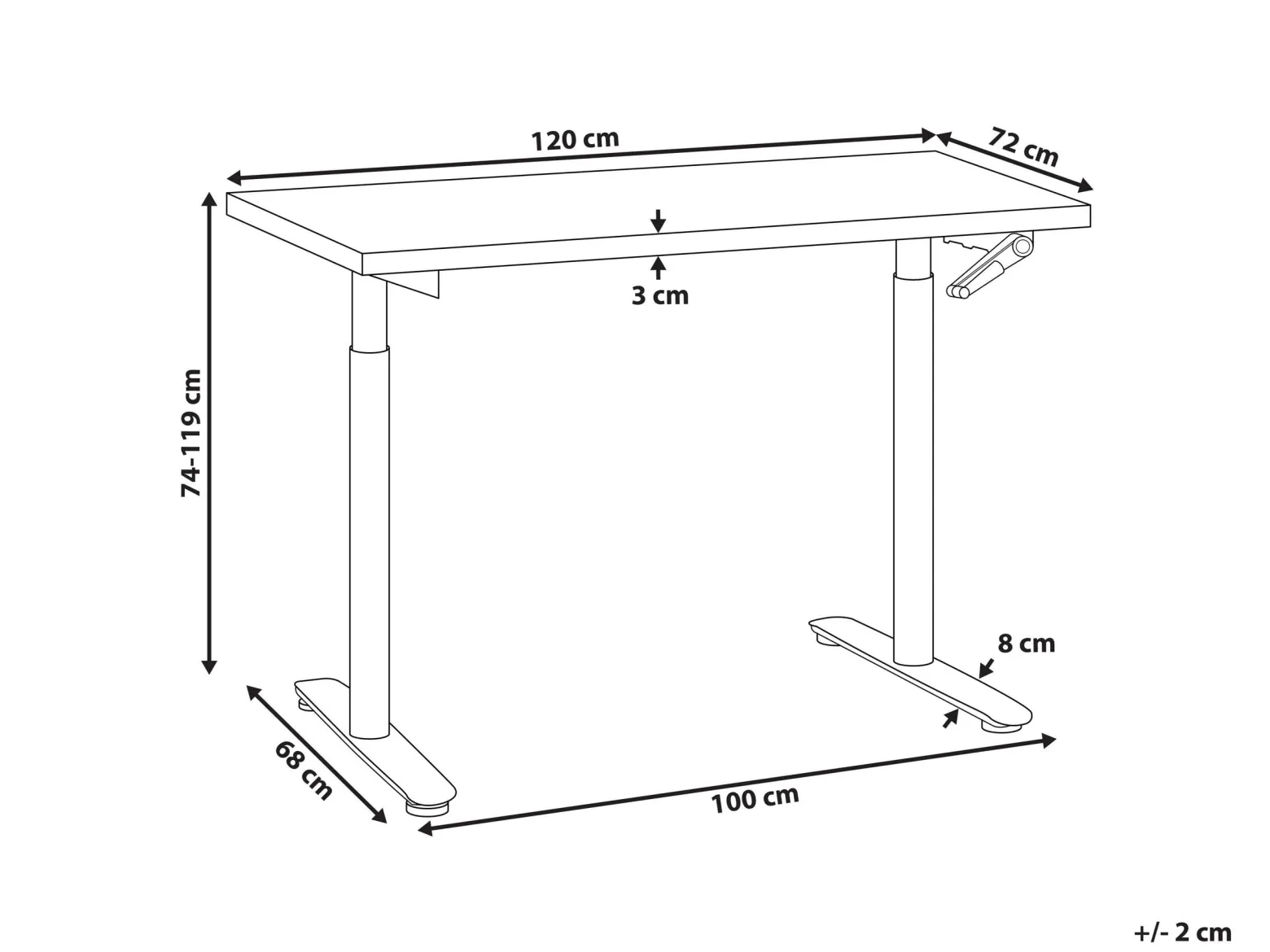 Biurko regulowane manualnie 120x72 cm białe