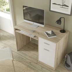 Biurko RENO 120 z drzwiami i szufladą biały/dąb sonoma
