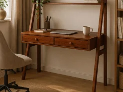 Biurko Shelf drewniane z półką, kolor kasztan