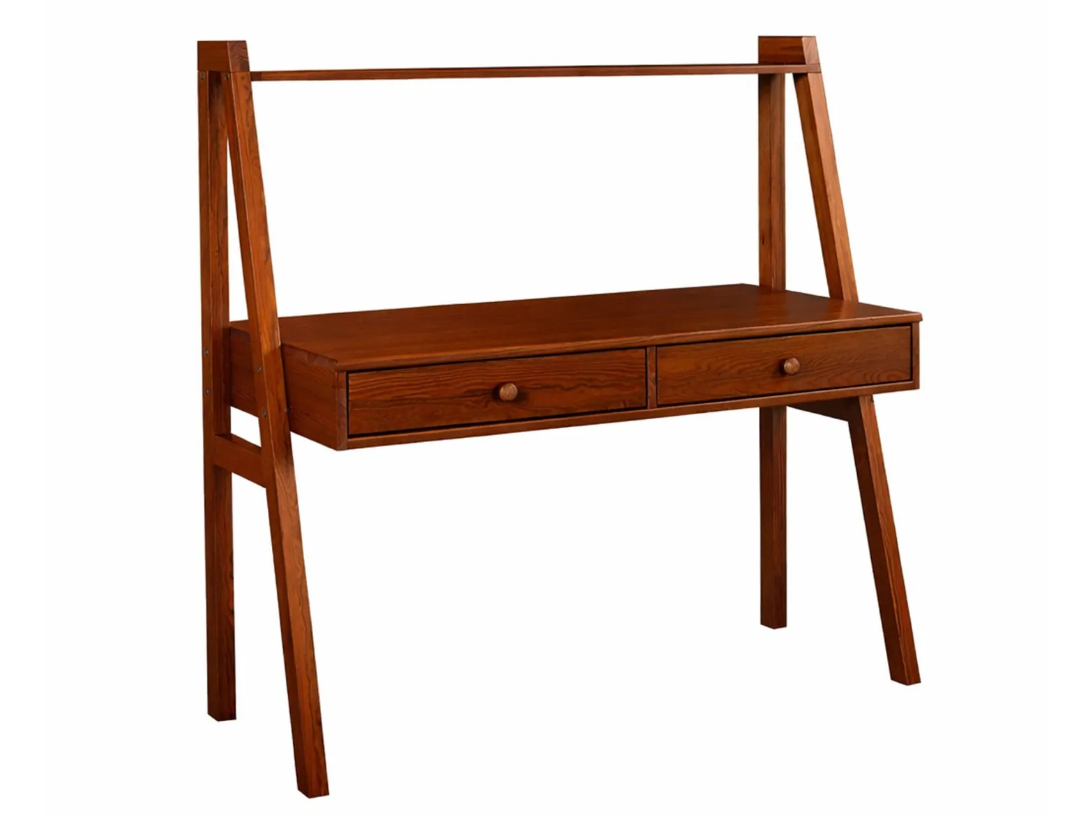 Biurko Shelf drewniane z półką, kolor kasztan