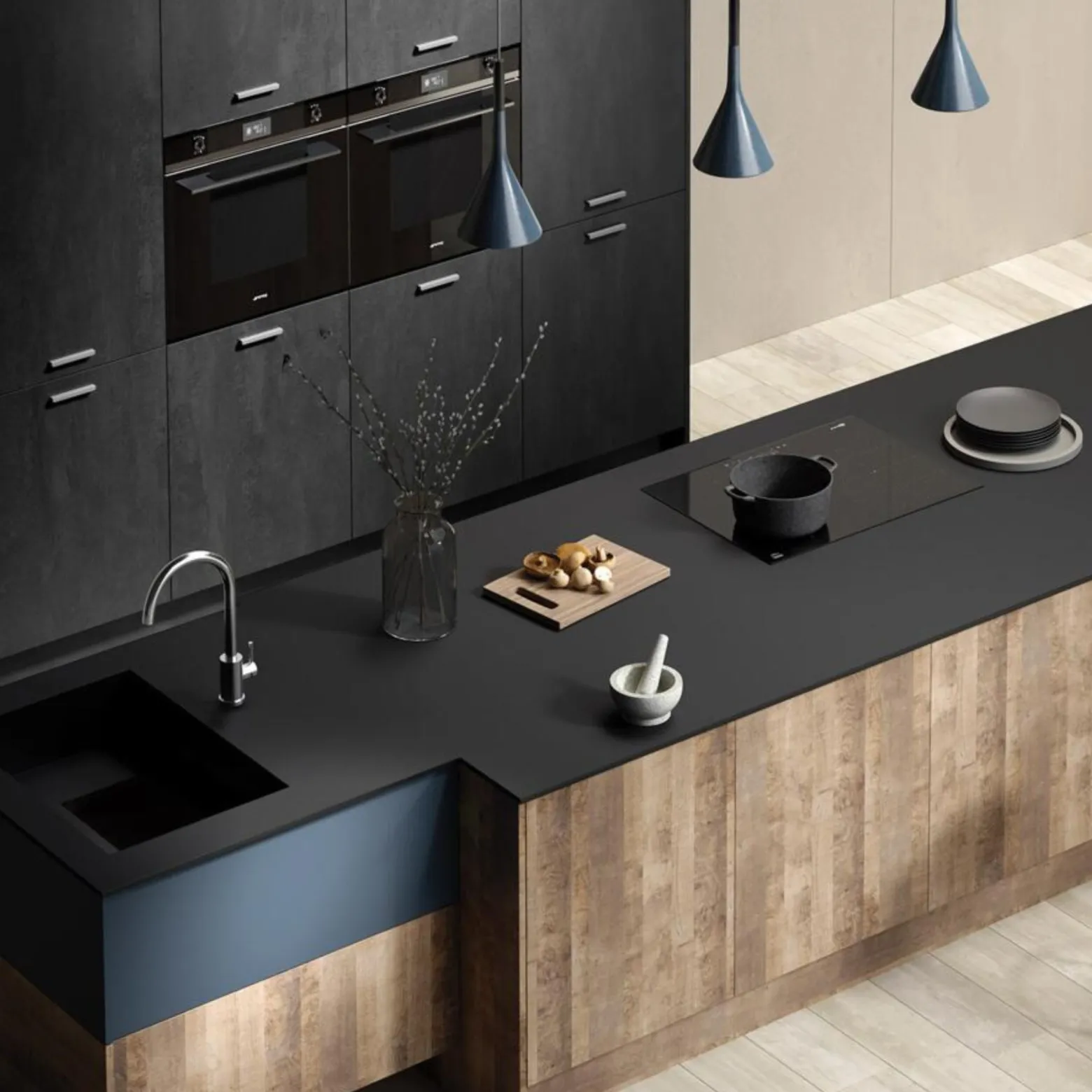 Blat łazienkowy HPL do szafki 80cm 82×49cm Black Mat (0190AF)