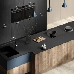 Blat łazienkowy HPL z otworami do szafki 60cm 61×35,5cm Black Mat 0190AF