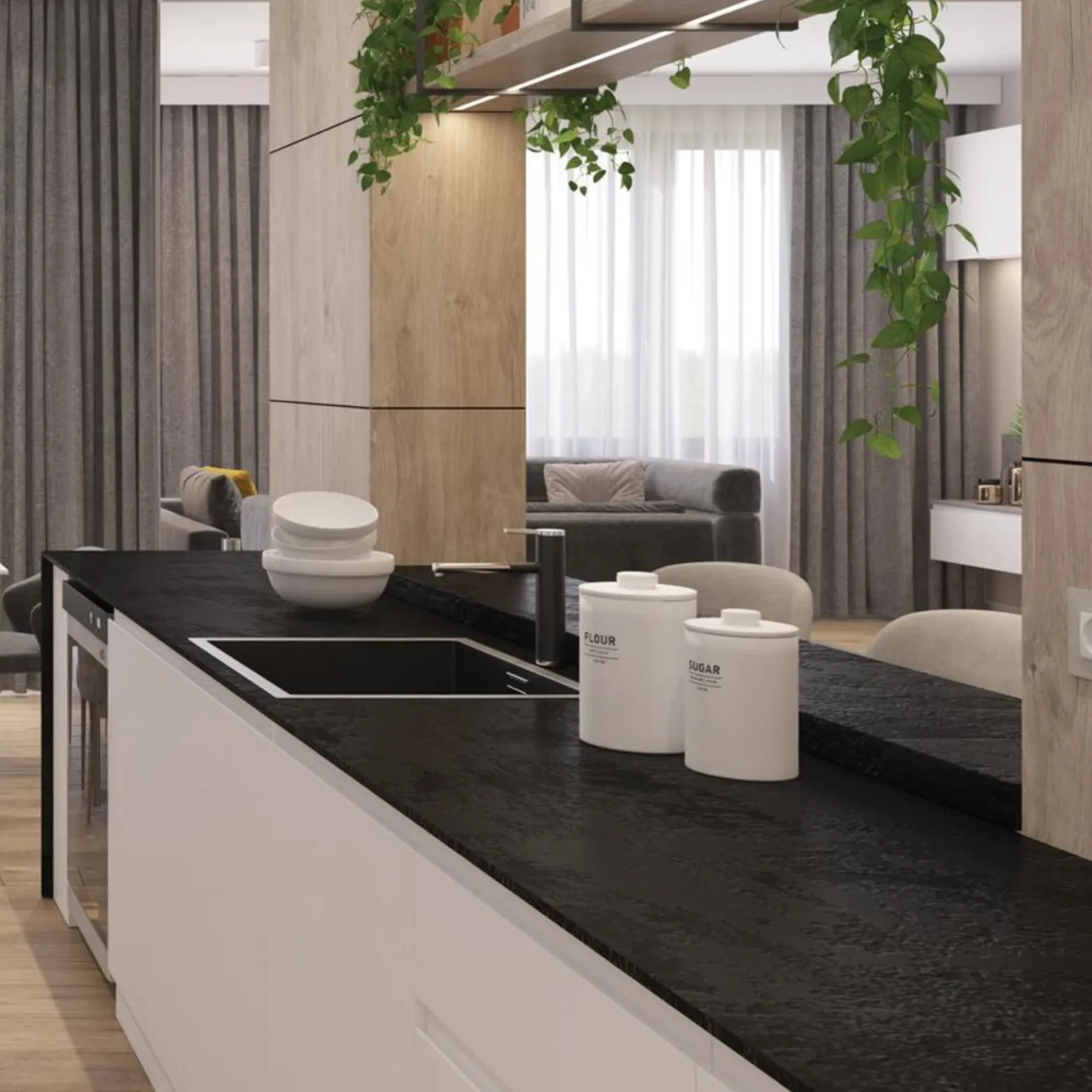 Blat łazienkowy HPL z otworami do szafki 140cm 141×40cm Black 190SL