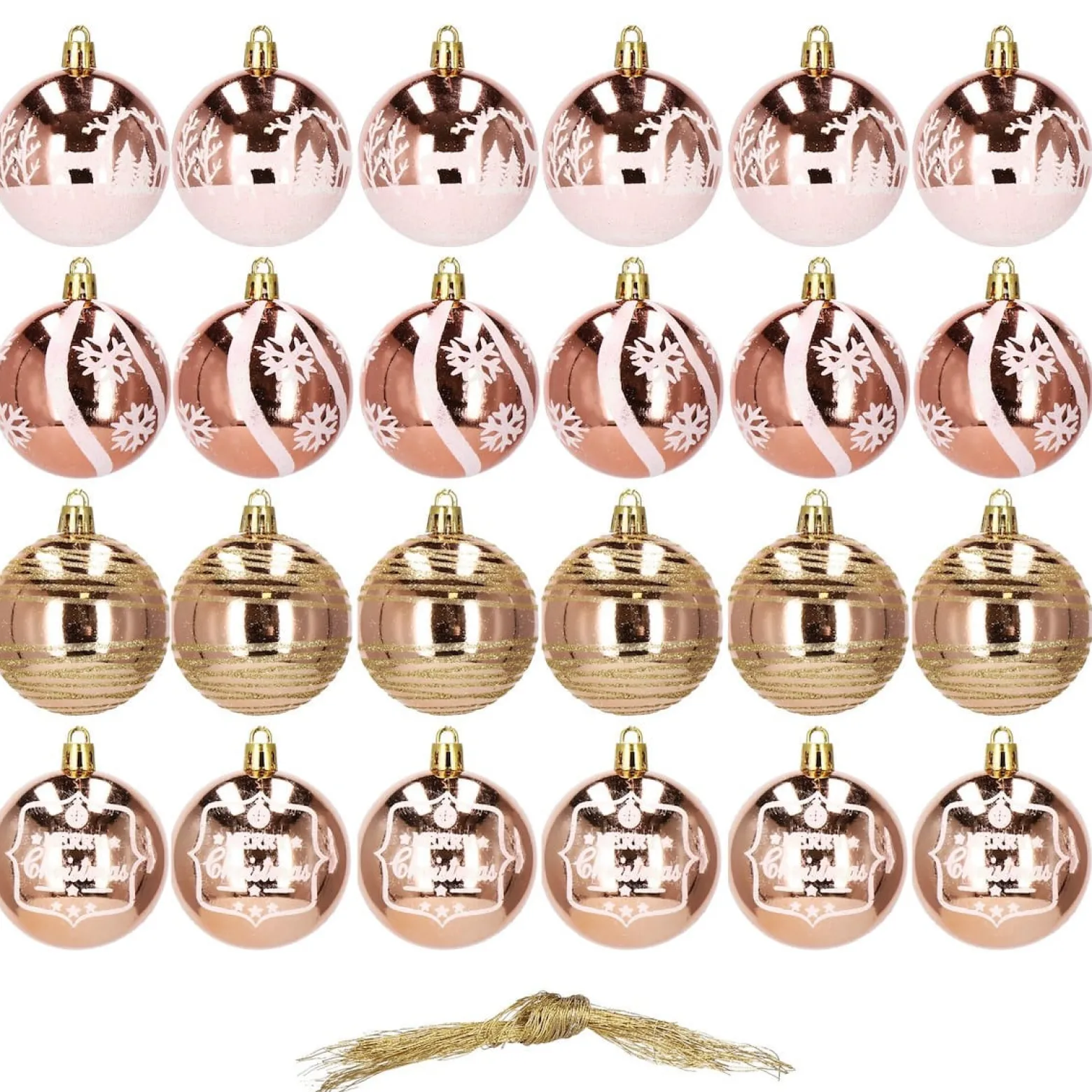 Bombki choinkowe rose gold 24 szt. różowy 6cm zestaw