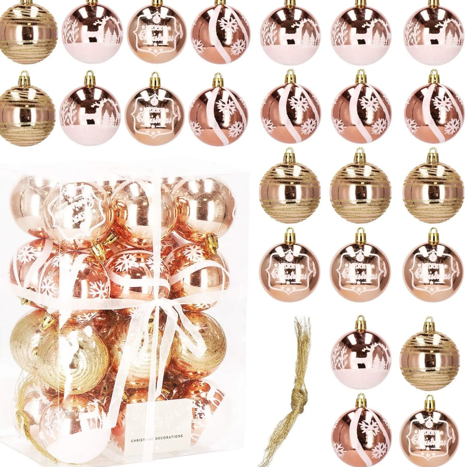 Bombki choinkowe rose gold 24 szt. różowy 6cm zestaw