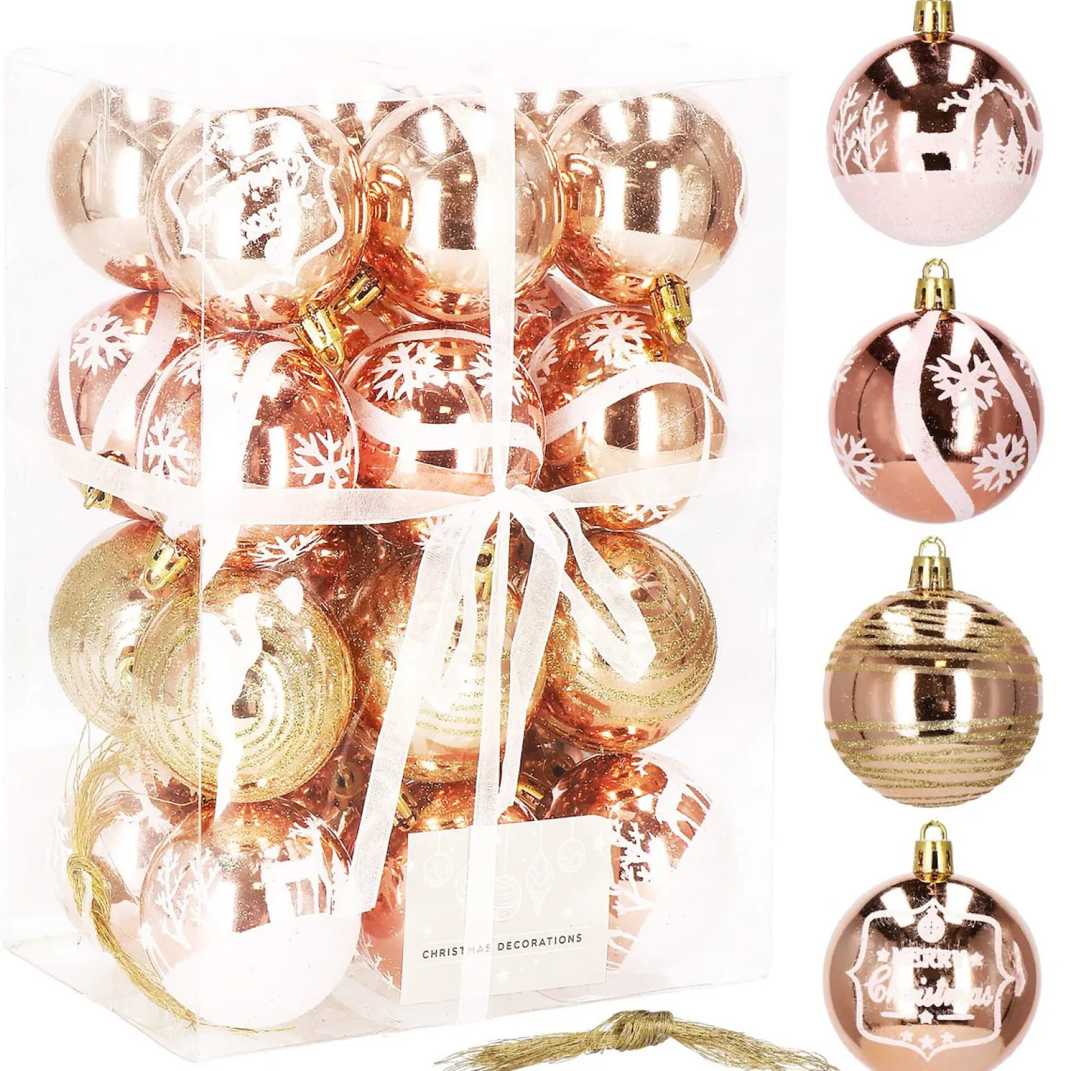 Bombki choinkowe rose gold 24 szt. różowy 6cm zestaw