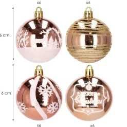 Bombki choinkowe rose gold 24 szt. różowy 6cm zestaw