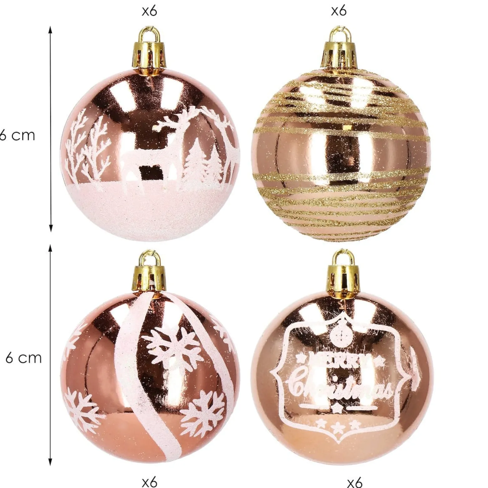 Bombki choinkowe rose gold 24 szt. różowy 6cm zestaw