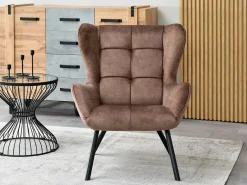 Brązowy Welurowy Uszak Noel Do Salonu W Stylu Modern
