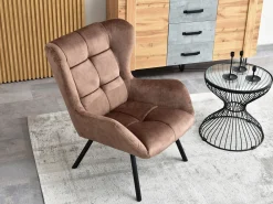 Brązowy Welurowy Uszak Noel Do Salonu W Stylu Modern