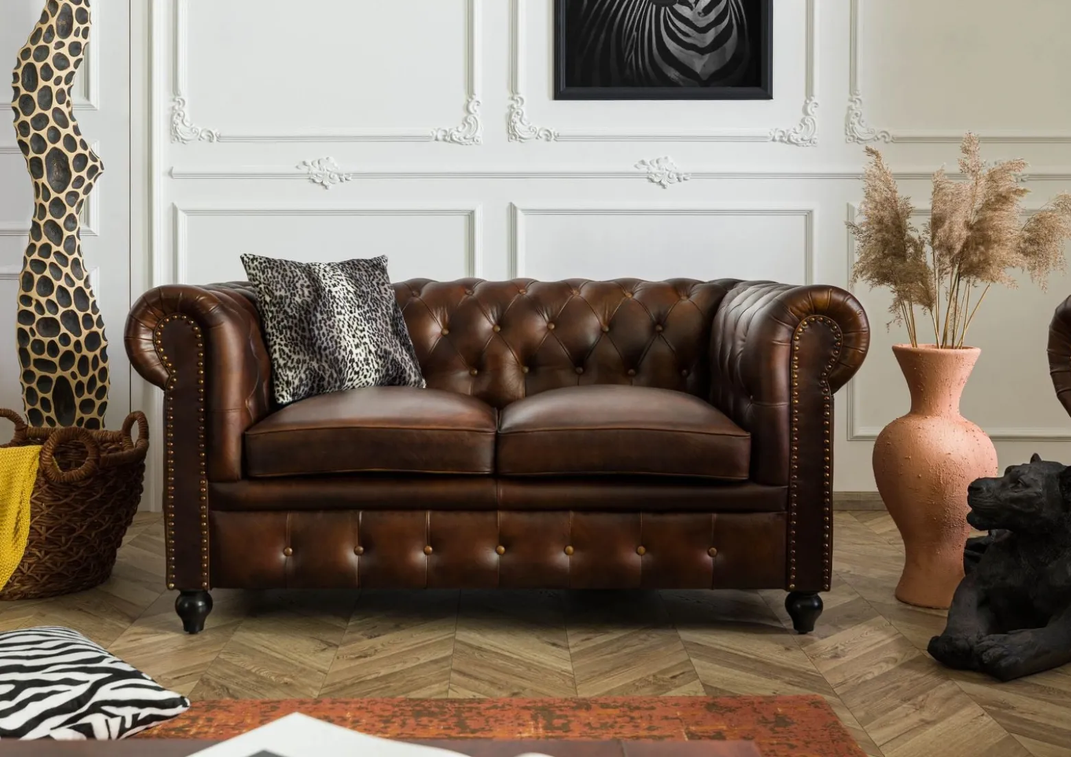 CHESTERFIELD Sofa #102 Skóra naturalna 162x82x76 cm