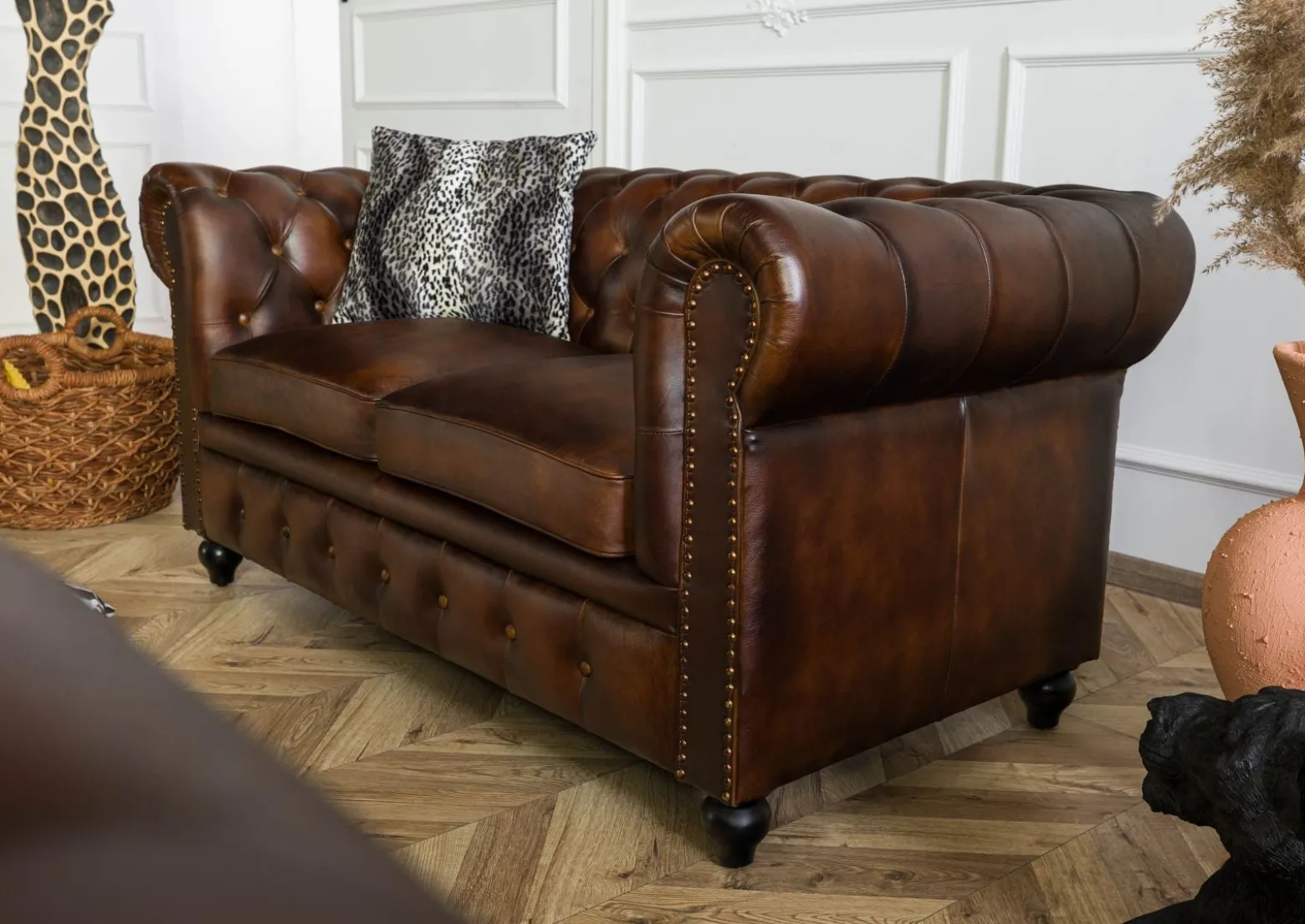 CHESTERFIELD Sofa #102 Skóra naturalna 162x82x76 cm