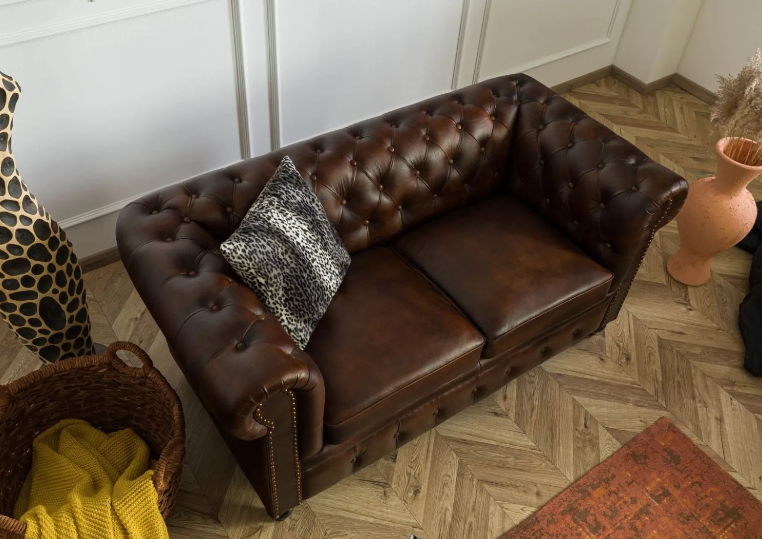 CHESTERFIELD Sofa #102 Skóra naturalna 162x82x76 cm