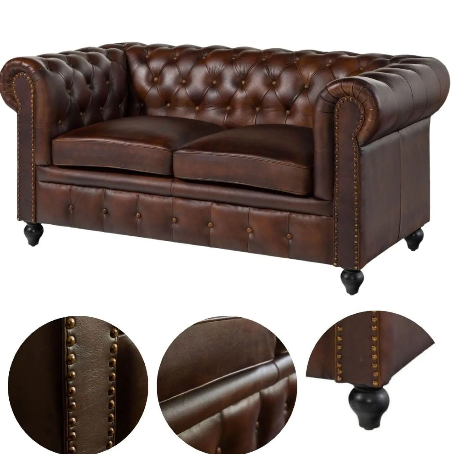 CHESTERFIELD Sofa #102 Skóra naturalna 162x82x76 cm