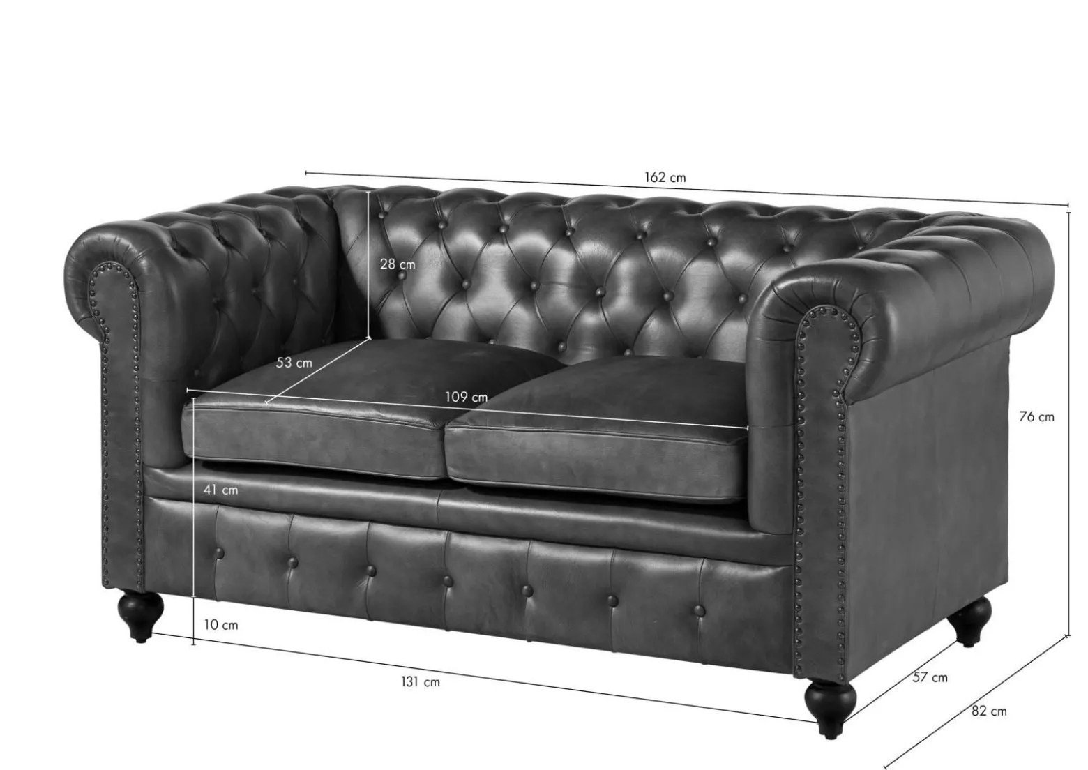 CHESTERFIELD Sofa #102 Skóra naturalna 162x82x76 cm
