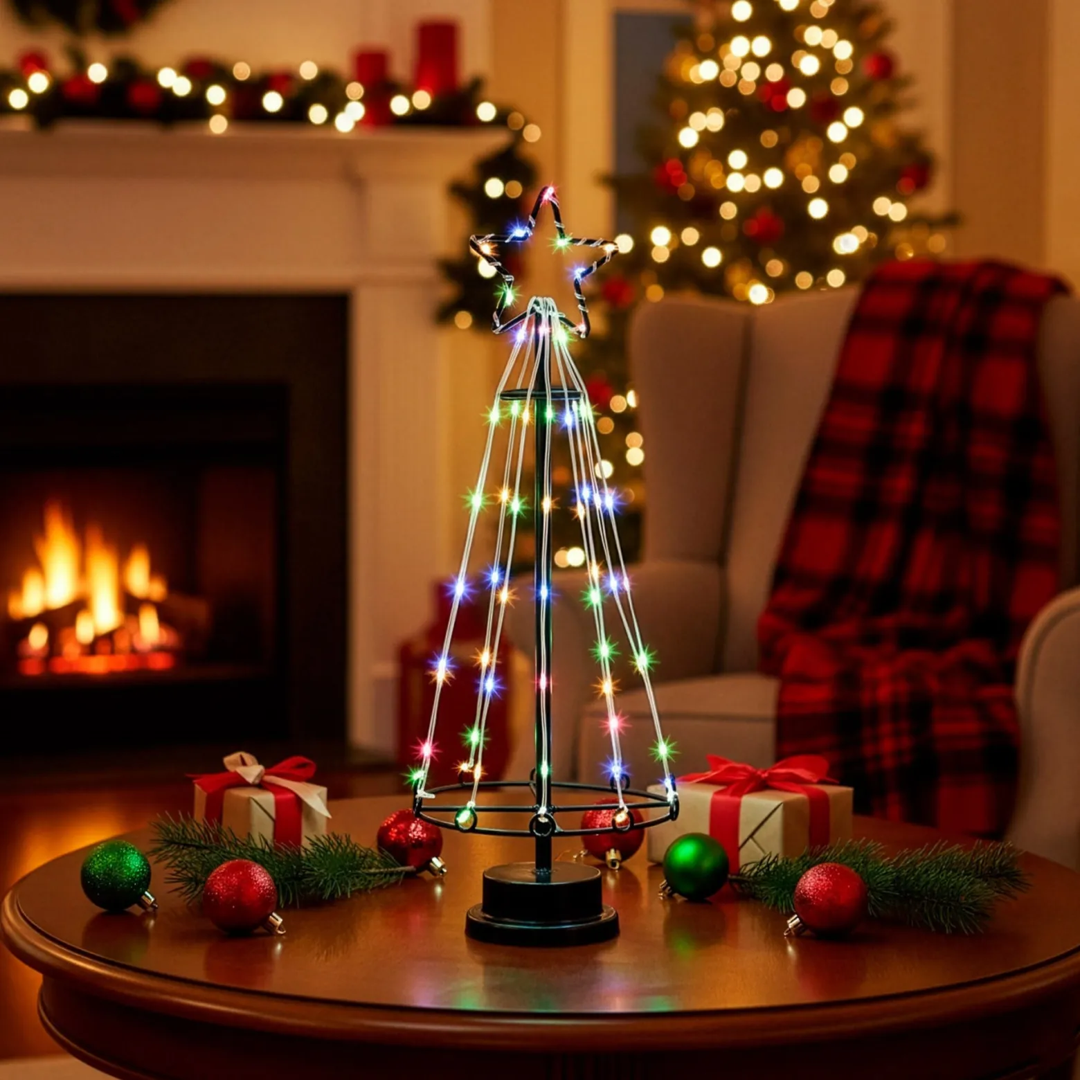 Choinka świecąca, metalowa 80 LED ozdoba świąteczna 45 cm multikolor