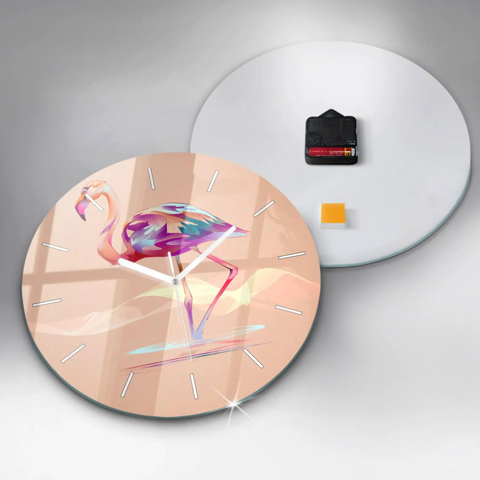 Cichy Zegar Dekoracyjny ścienny Ilustracja flaminga fi30