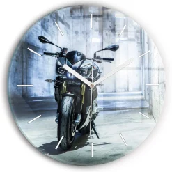 Cichy Zegar Dekoracyjny ścienny Motocykl w alejce fi30