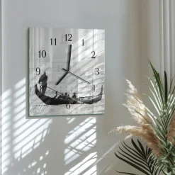 Cichy zegar 30x30 Łódź Wenecka nowoczesny na ścianę