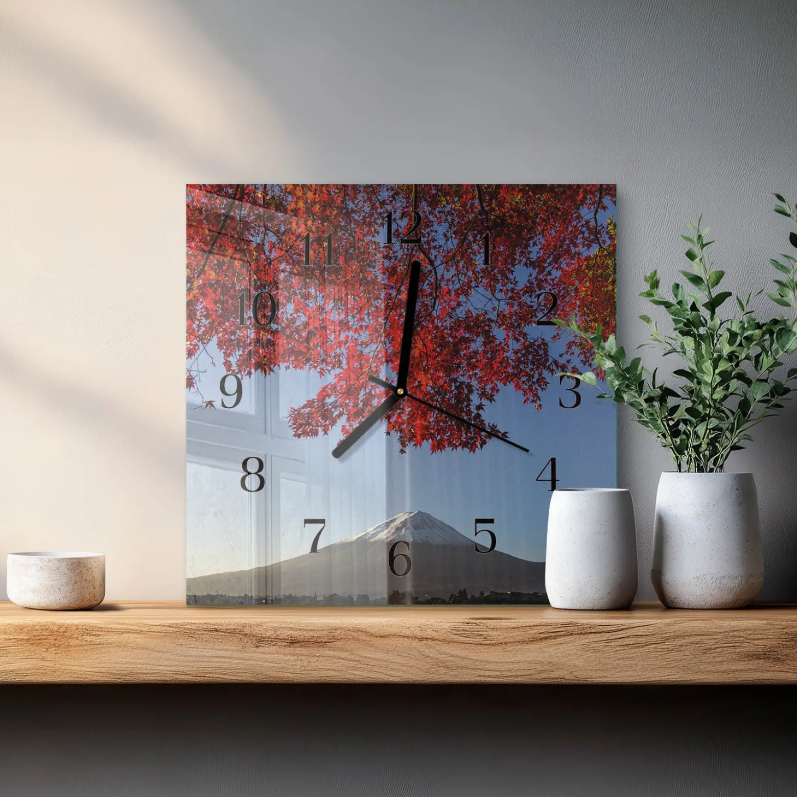 Cichy zegar 30x30 Liście Górskie ozdobny ścienny