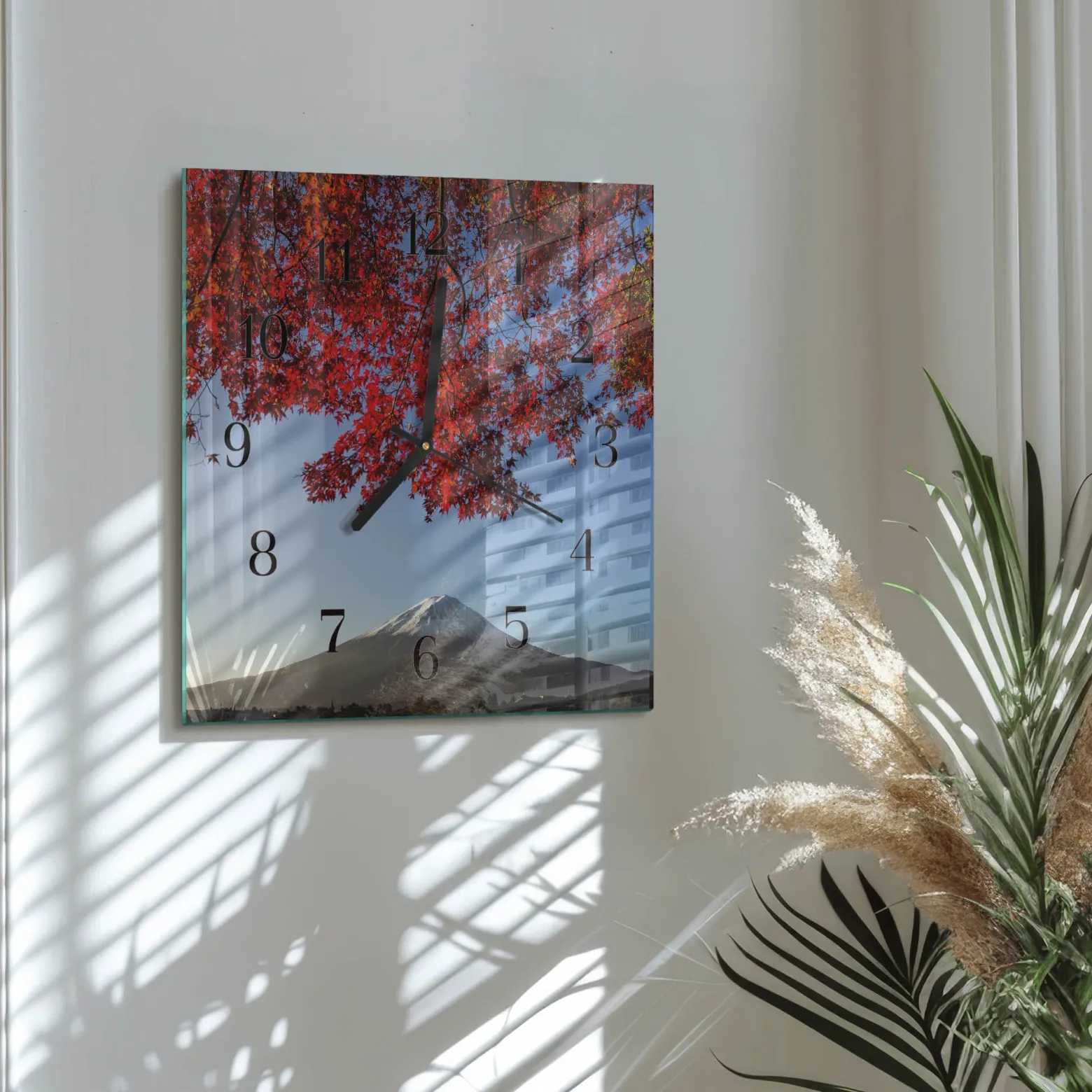 Cichy zegar 30x30 Liście Górskie ozdobny ścienny