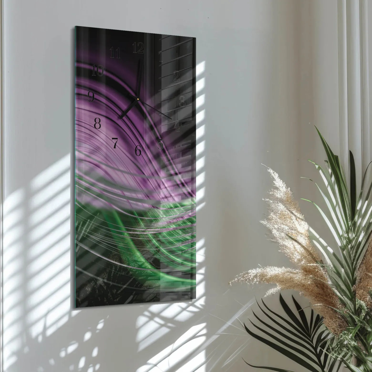 Cichy zegar 30x60 Sztuka Abstrakcyjna szklany ścienny