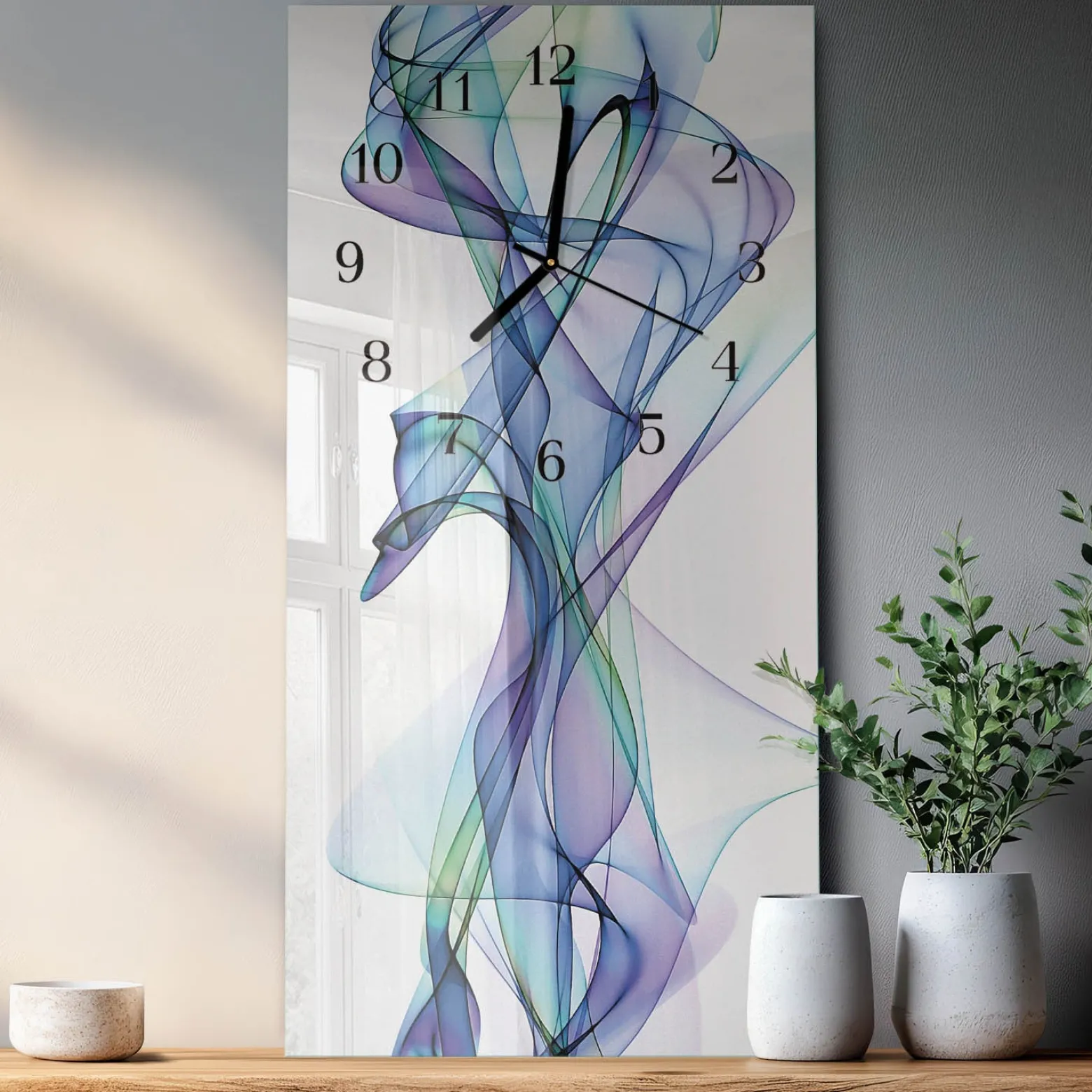 Cichy zegar 30x60 Wzór szklany ścienny