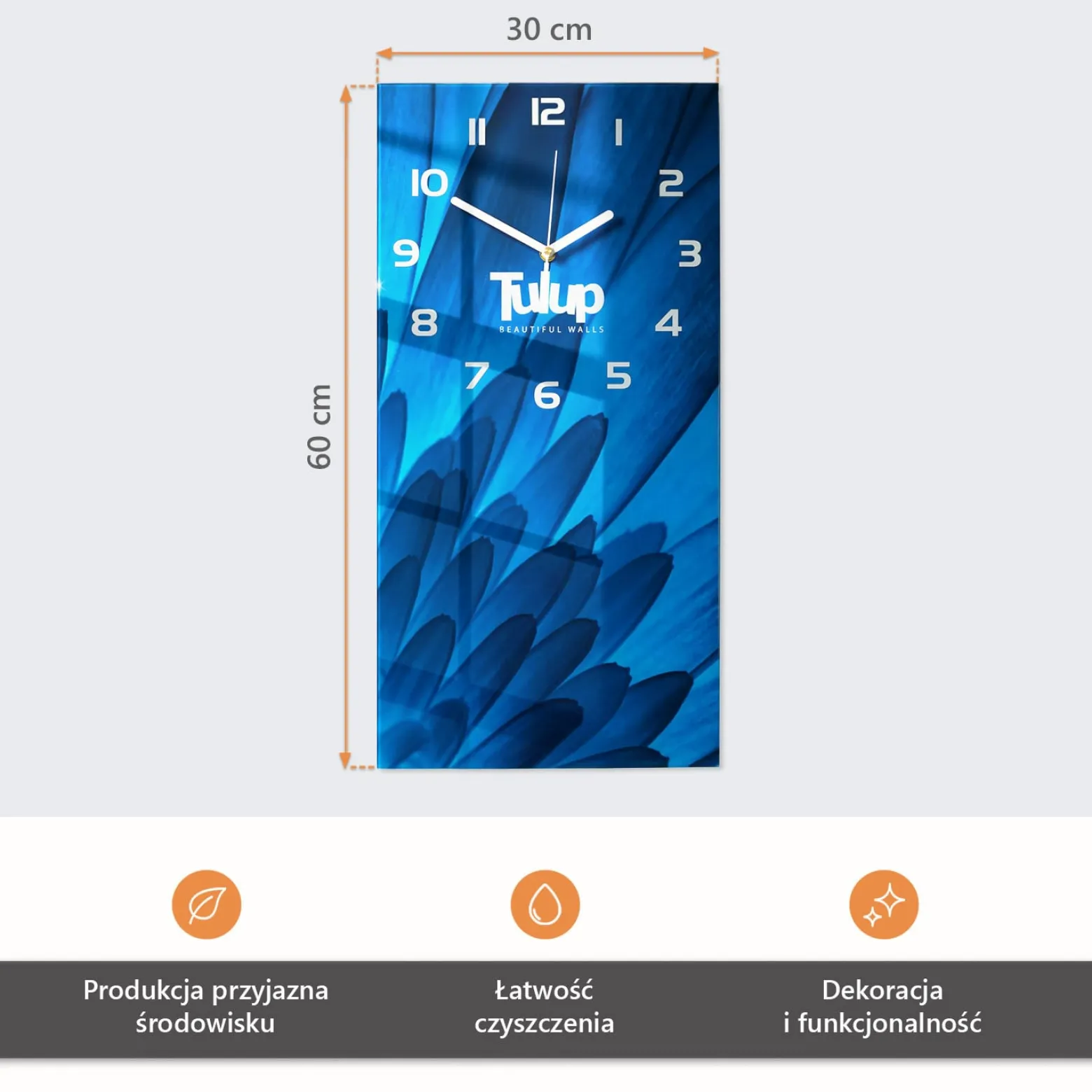 Cichy zegar 30x60 Wzór szklany ścienny